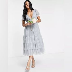 Lace & Beads Bridesmaid Madison v neck tulle dress in dusty blue Size 6